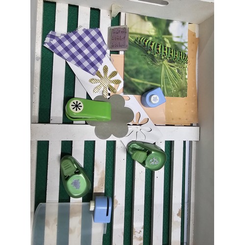 176 - Wooden drawer containing a quantity of various crafting stamps to include 2x Spirelli stamps and sta... 