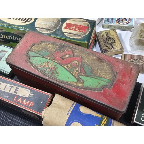 180 - Large quantity of collectables to include 2x boxes of vintage 1960's tennis balls by Dunlop, a box o... 