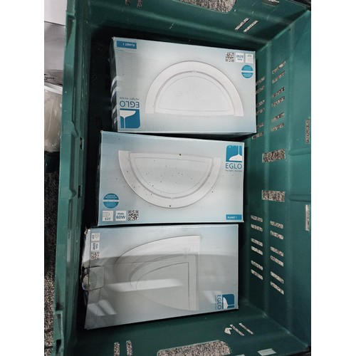 199 - Box of lighting items to include 2x wall lamps, 2x angle poises lamps, 4x boxed wall lamps, Fluoresc... 