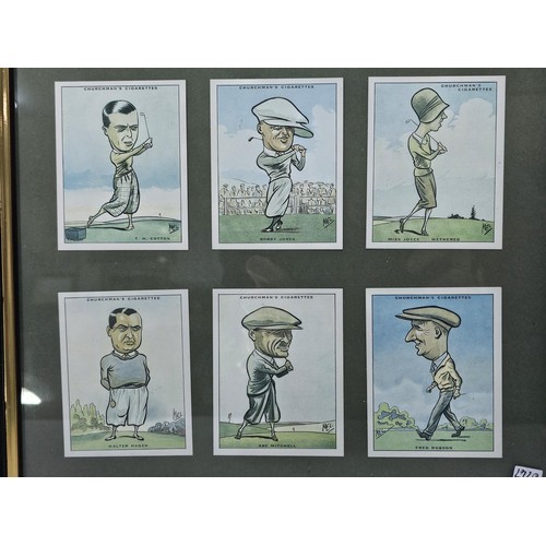 217 - A framed and glazed collection of 12 reproduction Churchmans cigarette cards all depicting comical s... 