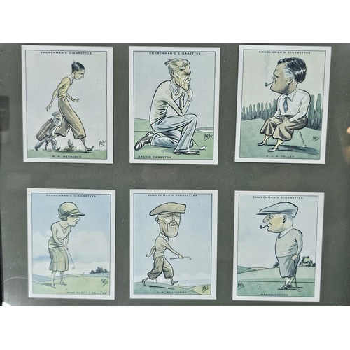 217 - A framed and glazed collection of 12 reproduction Churchmans cigarette cards all depicting comical s... 
