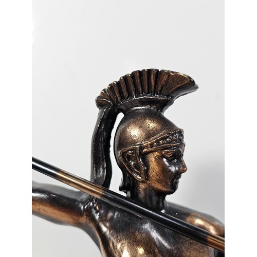 225 - A good quality bronze effect resin figure of a Spartan Gladiator complete with spear and shield, the... 
