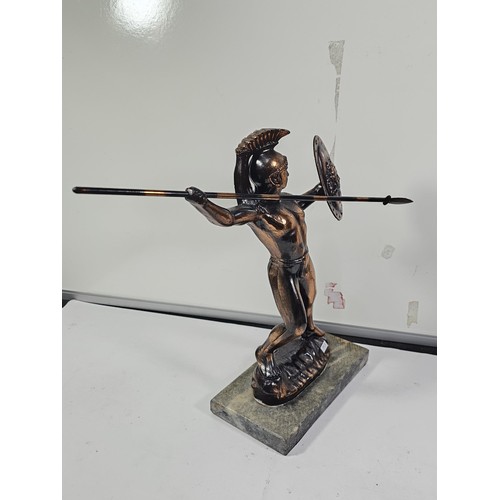 225 - A good quality bronze effect resin figure of a Spartan Gladiator complete with spear and shield, the... 