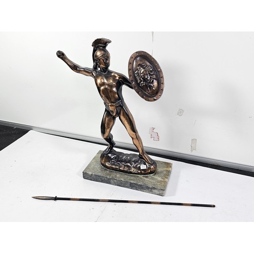 225 - A good quality bronze effect resin figure of a Spartan Gladiator complete with spear and shield, the... 