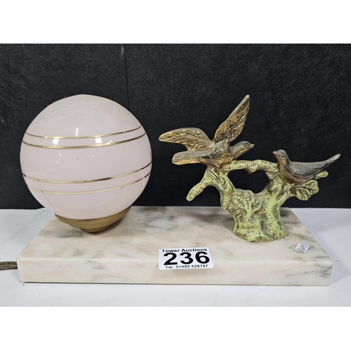 236 - A good quality vintage art deco lamp with an original spherical pink and gold shade in glass and a b... 