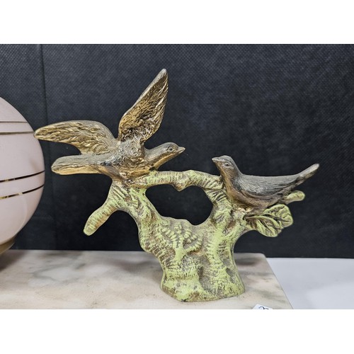 236 - A good quality vintage art deco lamp with an original spherical pink and gold shade in glass and a b... 