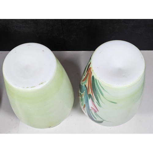 234 - A shelf full of collectable pieces to include a pair of hand painted Vaseline vases a hand painted f... 