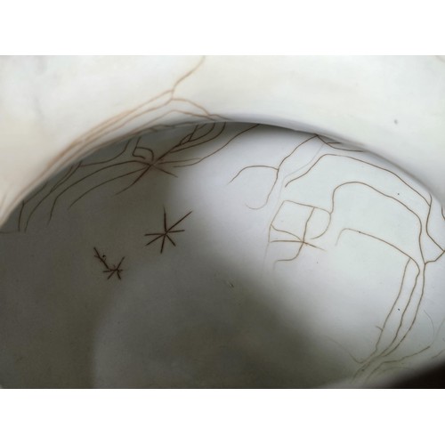 234 - A shelf full of collectable pieces to include a pair of hand painted Vaseline vases a hand painted f... 