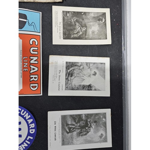 215C - A quantity of interesting antique ephemera to include 2x Cunard Line unused luggage labels a photogr... 