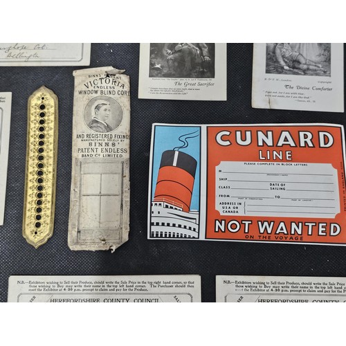 215C - A quantity of interesting antique ephemera to include 2x Cunard Line unused luggage labels a photogr... 