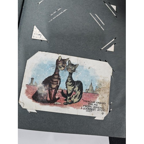 215E - Complete album of vintage and antique postcards to include humorous postcards photographic postcards... 