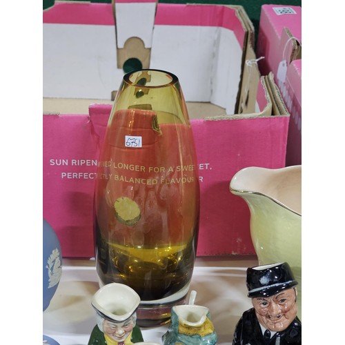 198 - 2x boxes containing a large collection of collectables to include 2x Hornsea ribbed vases in black a... 