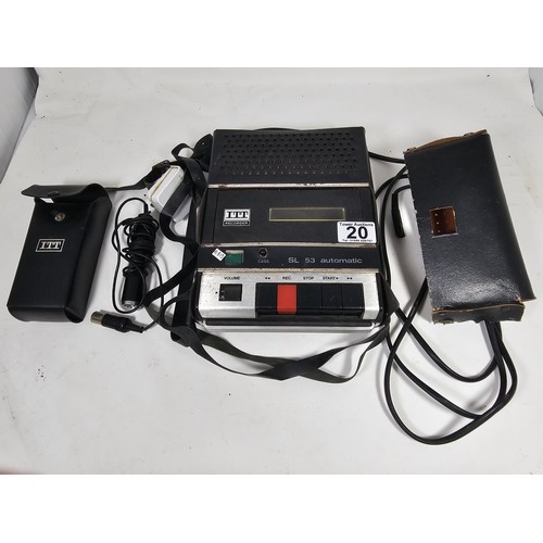 20 - A cased ITT vintage cassette player and recorder along with a microphone in its original black leath... 