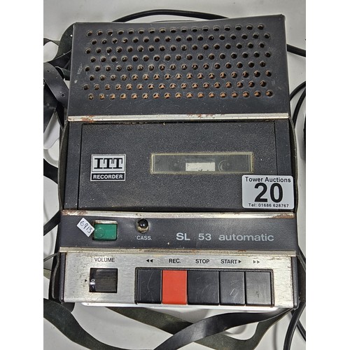 20 - A cased ITT vintage cassette player and recorder along with a microphone in its original black leath... 