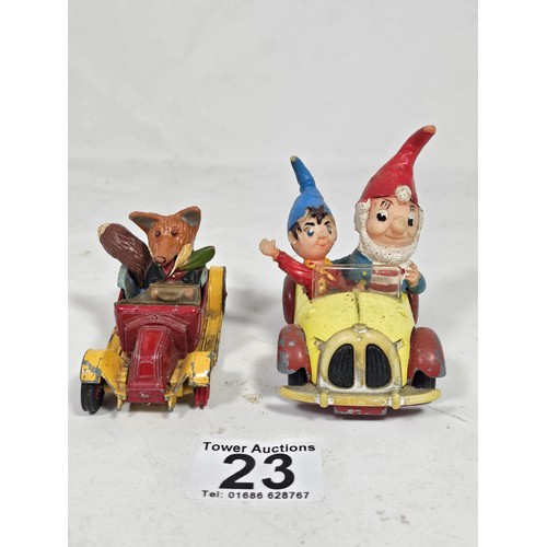 23 - A vintage diecast Noddy and corgi toys vehicles, comprising a red / yellow Enid Blyton's Noddy's Car... 