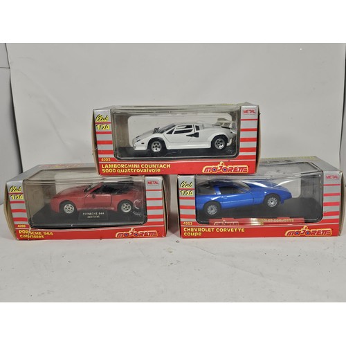 30 - 3x boxed Majorette Club 1/24 cars to include a Porsche 944 cabriolet, a Lamborghini Countach and a C... 