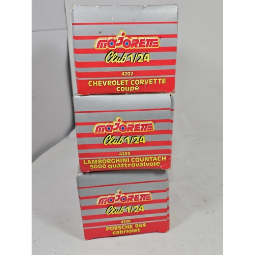 30 - 3x boxed Majorette Club 1/24 cars to include a Porsche 944 cabriolet, a Lamborghini Countach and a C... 