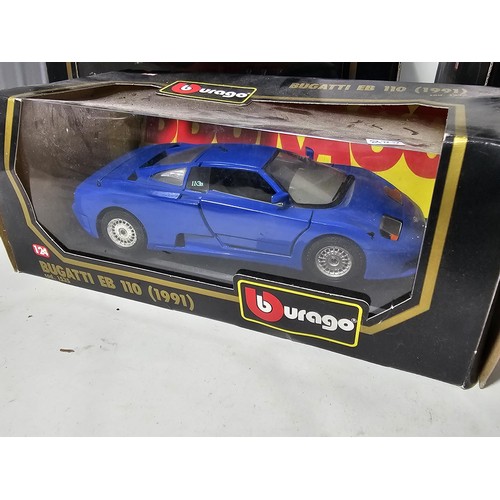38 - 4x boxed 1/18 scale Burago diecast cars and a 1/43 Burago car. to include a Mercedes SSK, A lamborgh... 