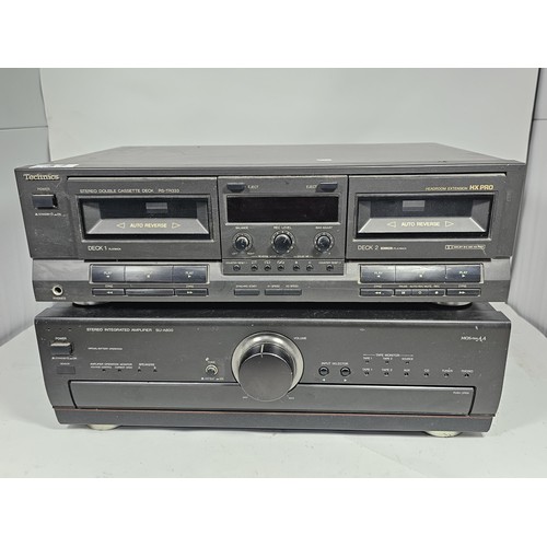 41 - A Technics double cassette player with auto reverse function, model RS-TR333, along with a stereo in... 