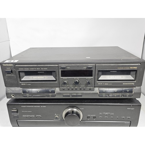 41 - A Technics double cassette player with auto reverse function, model RS-TR333, along with a stereo in... 