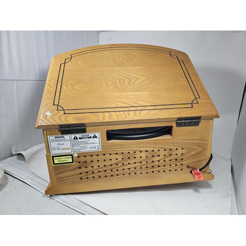 42 - A reproduction record player in a wooden case, fitted with a CD player and radio, in full working or... 