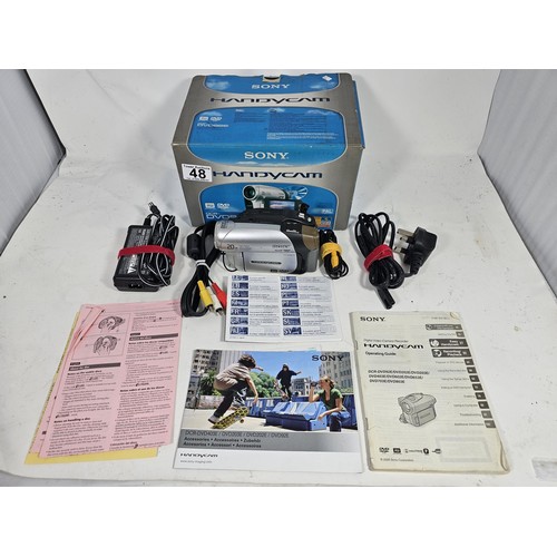 48 - A boxed Sony handycam 20 x zoom digital video camera, Fully working with new battery complete with c... 