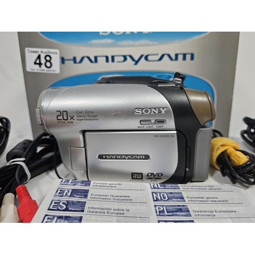 48 - A boxed Sony handycam 20 x zoom digital video camera, Fully working with new battery complete with c... 