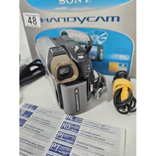 48 - A boxed Sony handycam 20 x zoom digital video camera, Fully working with new battery complete with c... 
