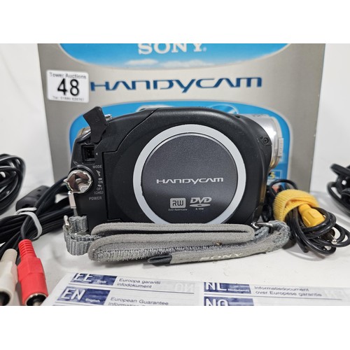 48 - A boxed Sony handycam 20 x zoom digital video camera, Fully working with new battery complete with c... 