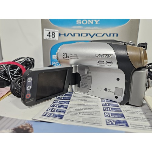 48 - A boxed Sony handycam 20 x zoom digital video camera, Fully working with new battery complete with c... 