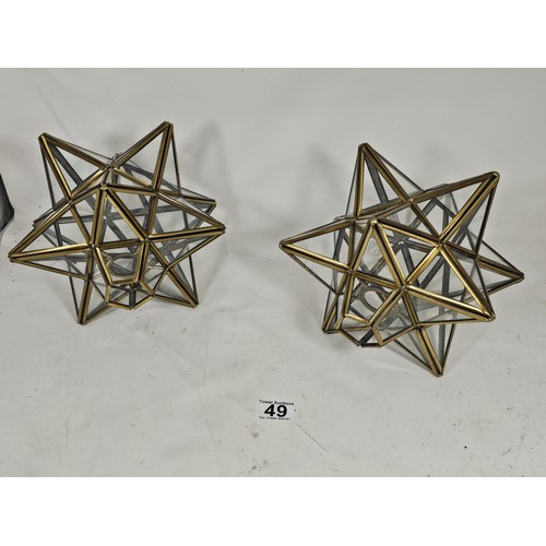 49 - A pair of star shaped 3D glass and metal lampshades, both in good order with a height of 24cm and a ... 