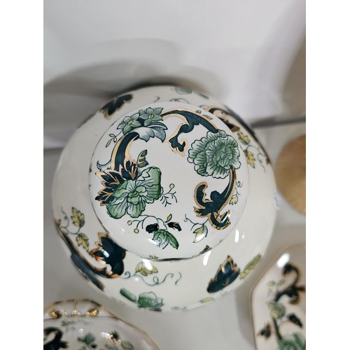 51 - 2 shelves of collectable ceramics to include 4 pieces of Masons Chartreuse design, o include a ginge... 