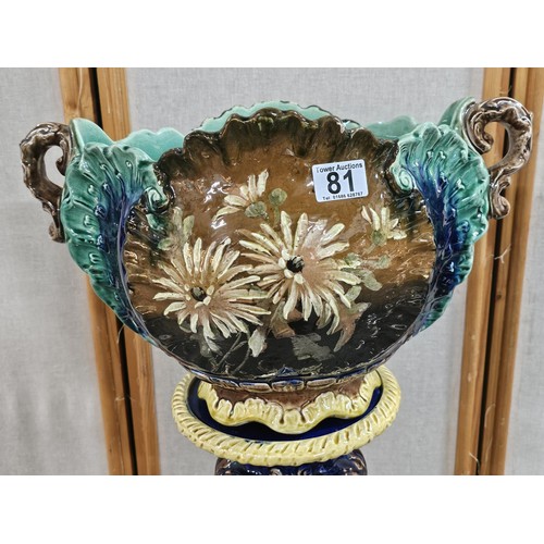 81 - Large Continental Majolica Jardinière on Stand, late 19th / early 20th century, of impressive propor... 