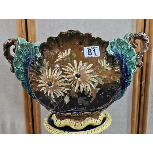 81 - Large Continental Majolica Jardinière on Stand, late 19th / early 20th century, of impressive propor... 