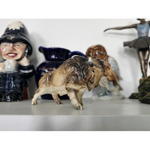54 - 2 shelves of collectables, to include 2 large Toby jug,1 by the Maritime trust of admiral lord Hood ... 