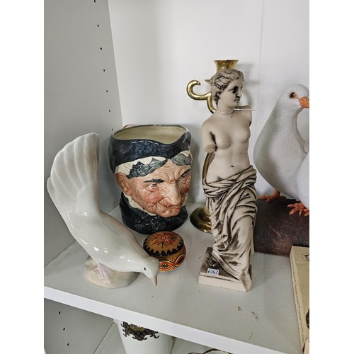 54 - 2 shelves of collectables, to include 2 large Toby jug,1 by the Maritime trust of admiral lord Hood ... 