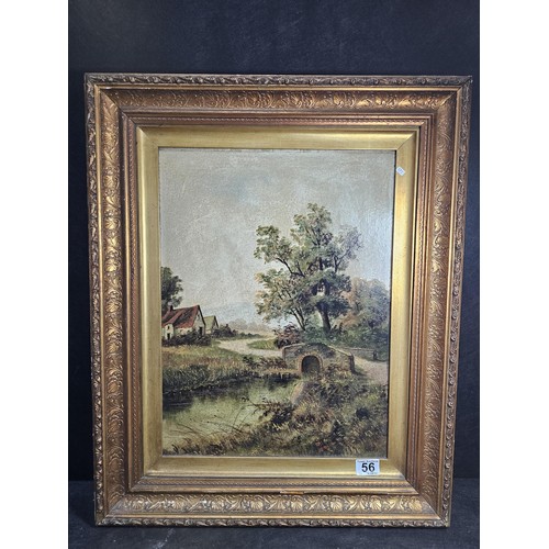 56 - A pair of antique gilt framed oil on board paintings of traditional rural England. Both are signed t... 