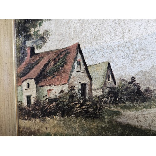 56 - A pair of antique gilt framed oil on board paintings of traditional rural England. Both are signed t... 