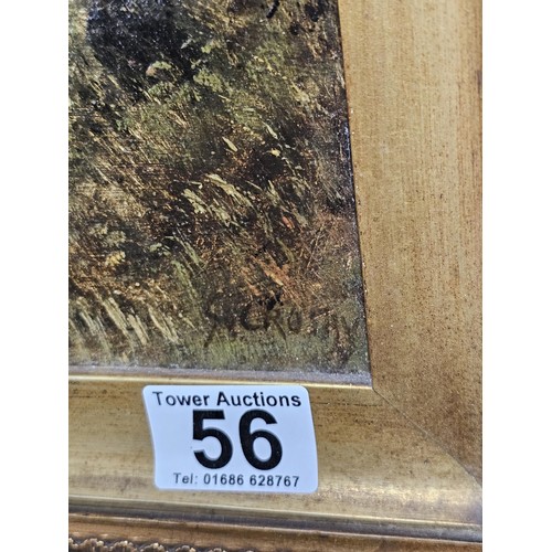 56 - A pair of antique gilt framed oil on board paintings of traditional rural England. Both are signed t... 