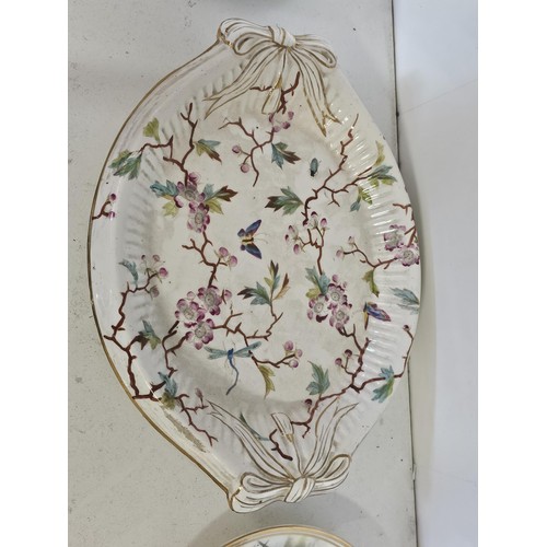 55 - A shelf full of collectables to include, a James Kent floral butter dish, a hand painted Belgium vas... 