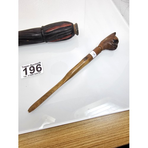 207 - An antique unusual black forest carved wooden novelty letter opener modelled in the form of a closed... 