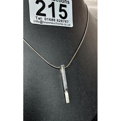 215 - A 925 silver pendant necklace featuring a bar formed silver pendant set with a real round cut diamon... 