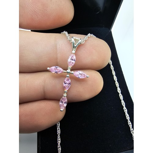 224 - An attractive as new unused 925 silver pendant necklace featuring a Cross formed pendant set with pi... 