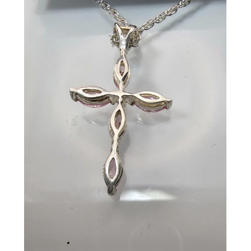 224 - An attractive as new unused 925 silver pendant necklace featuring a Cross formed pendant set with pi... 