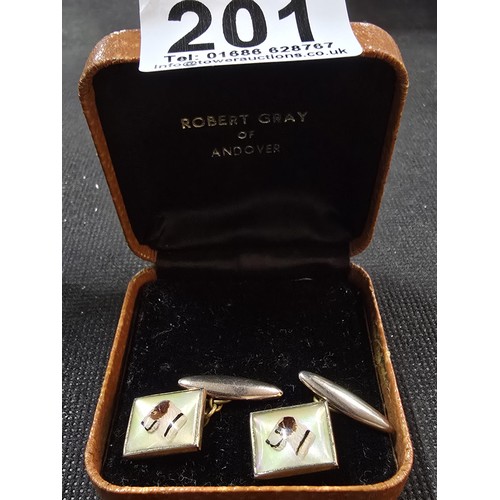 201 - A vintage attractive pair of 1930's Essex crystal style cuff links, featuring a dogs head which is r... 