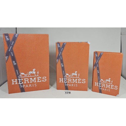 179 - A collection of 3 graduated storage boxes, all stamped with Hermes Paris. the largest box has a heig... 
