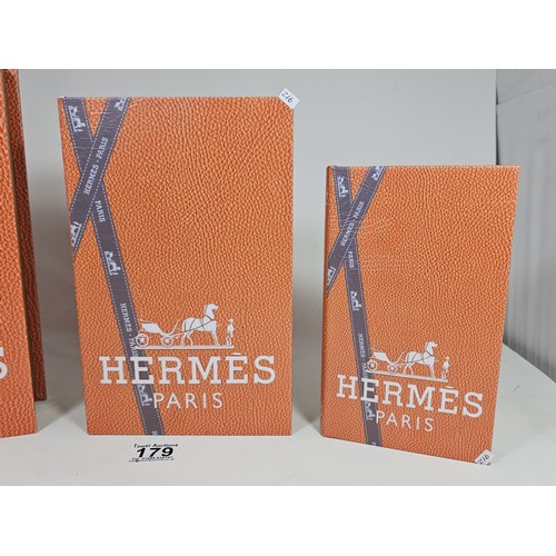 179 - A collection of 3 graduated storage boxes, all stamped with Hermes Paris. the largest box has a heig... 