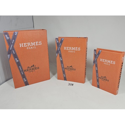 179 - A collection of 3 graduated storage boxes, all stamped with Hermes Paris. the largest box has a heig... 
