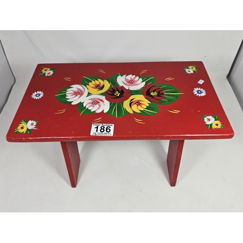 186 - 2 good quality bargeware items, to include a wooden handmade and hand painted stool with floral deco... 