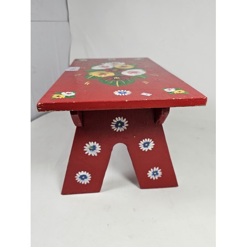 186 - 2 good quality bargeware items, to include a wooden handmade and hand painted stool with floral deco... 